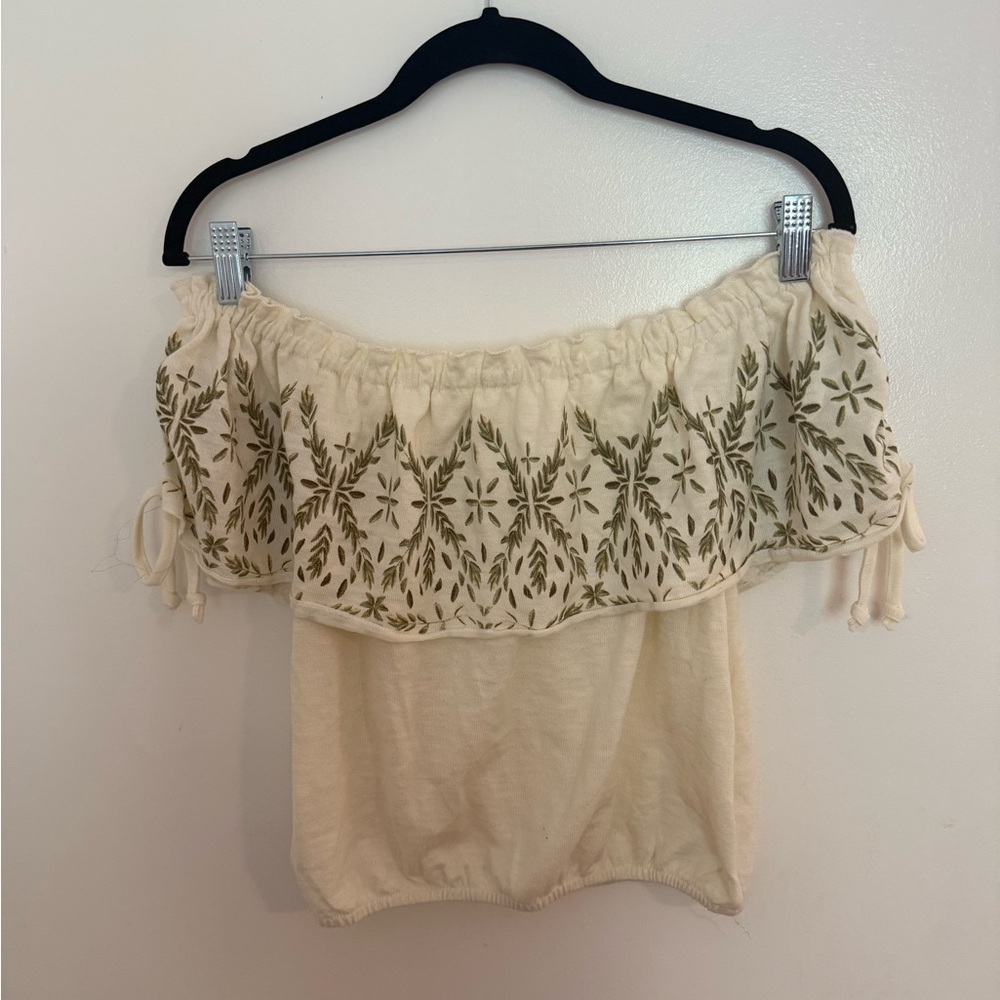 O'Neill Olive Leaves off-the-shoulder crop peasant top